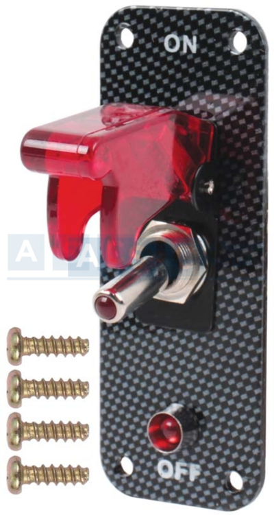 TOGGLE SWITCH W/ RED COVER & CARBON BASE W/SWITCH LED & A LED LAMP.