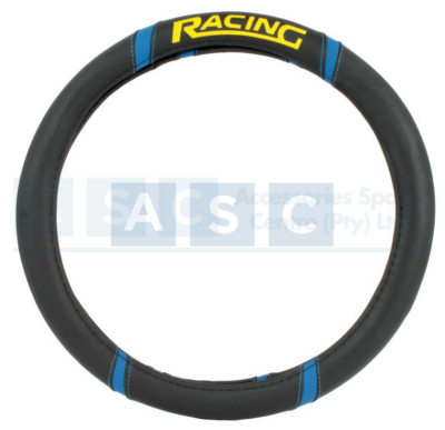 STEERING COVER PU RACING BLACK/BLUE