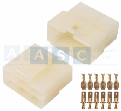 TERMINAL CONNECTOR SET 6 WAY W/TERMINALS MALE AND FEMALE BLOCK IN POLYBAG(WHITE)