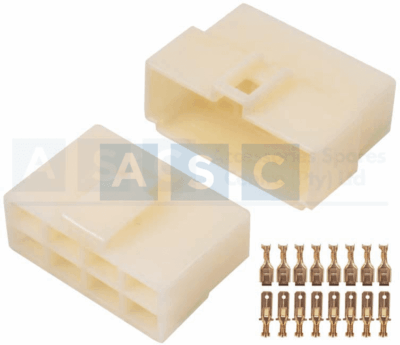 TERMINAL CONNECTOR SET 8 WAY W/TERMINALS MALE AND FEMALE BLOCK IN POLYBAG(WHITE)