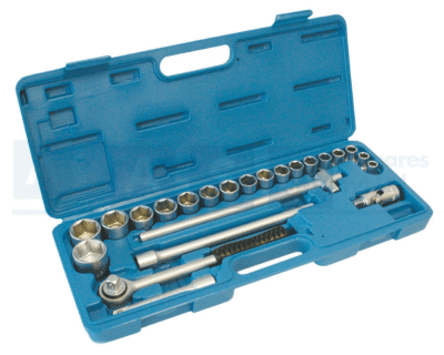 SOCKET SET 23PC 6PT.PROF.BLOWMOULD CASE chrome vanadium steel / hardened & tempe