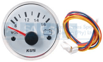 VOLT GAUGE 12V 52MM WHITE FACE W/ S/STEEL RING  12V 8-16V DISPLAY BEZEL