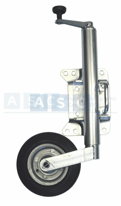 JOCKEY WHEEL SWIVEL BASE 350KG  RUBBER WHEEL 200MM SHAFT LENGTH