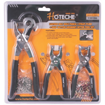LEATHER BELT HOLE PUNCH+EYELET PLIER +SNAP BUTTON GROMMET SETTER TOOL KIT
