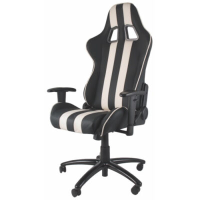 RACING OFFICE CHAIR BLACK/WHITE PVC DOUBLE WHITE STRIPES W/ARM REST