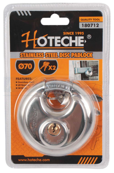 PADLOCK DISC SS201 70MM 2 KEYS BRASS /CORE IS BRASS