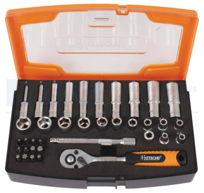 SOCKET SET 37PC 1/4DR.W/RATCHET Socket: 4/4.5/5/ 5.5/ 6 to 13mm. deep so