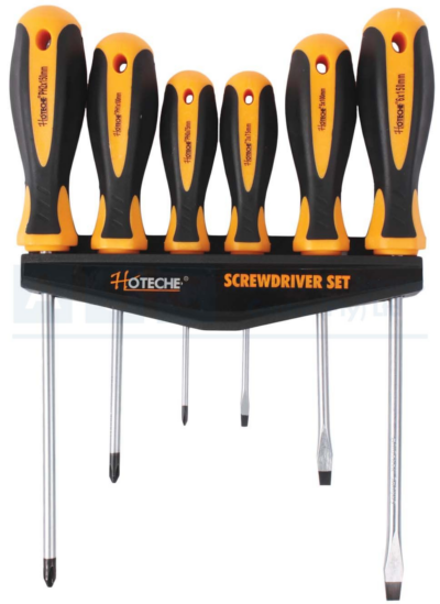 6PCS SCREWDRIVER SET PHILIPS/FLAT CR-V SATIN FINISH BLACK TIP W/MAGNETIC