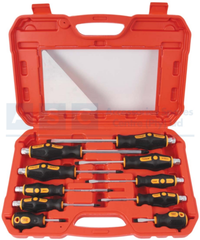 SCREWDRIVER SET 10PC IN CASE Cr-V/Satin Finished /Size:Sl6x38/Sl8x150