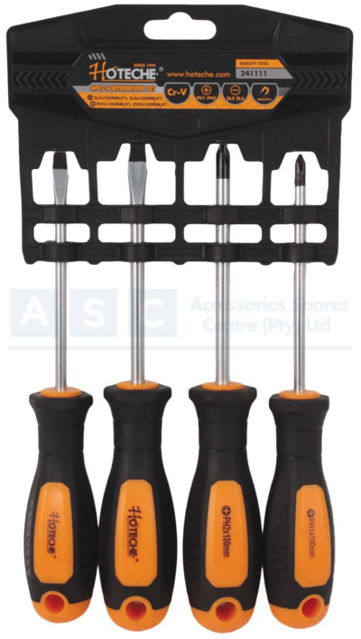 4PCS SCREWDRIVER SET PHILIPS/FLAT CR-V SATIN FINISH BLACK TIP W/MAGNETIC