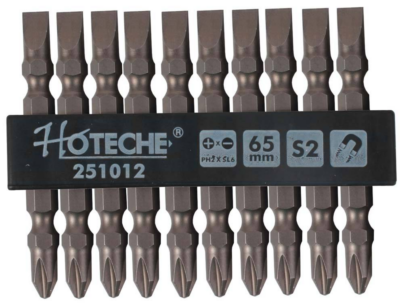 S/DRIVER BITS 10PC PH2/SL6 -65MM 2 ENDS S2 SANDBLASTING / 6 X 65MM