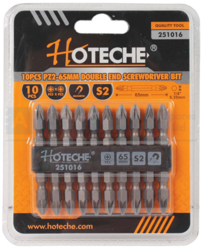 S/DRIVER BITS 10PC POZ NO.2 BOTH ENDS S2 SANDBLASTING / 6 X 65MM