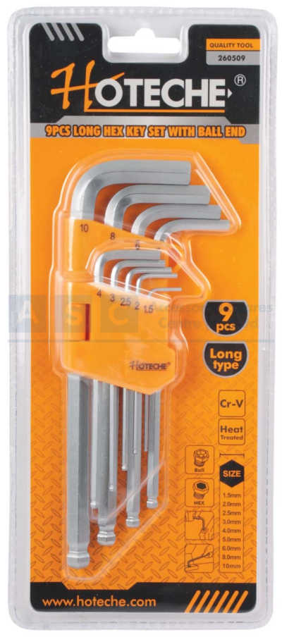 LONG ARM BALL END ALLEN KEY 9PCS Material:CR-V  Satin finished  PP holder
