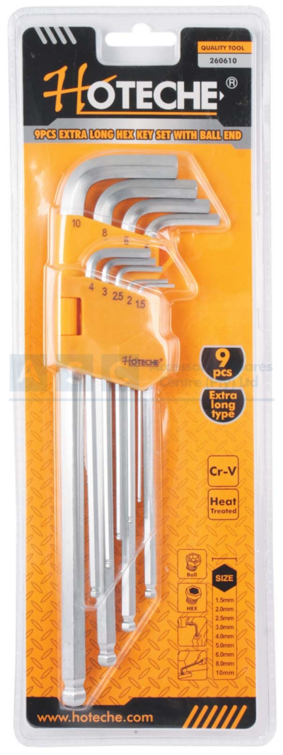 9PCS BALL POINT HEX KEY WRENCH Cr-VSatin Finished Size:1.5-2-2.5-3-4-5-