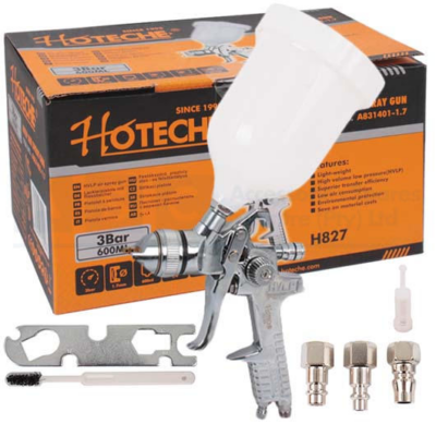 SPRAY GUN GRAVITY HV LP Pres:43Psi Air Inlet:6mm Noz. Size:1.7Mm