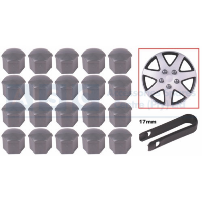 WHEEL NUT COVERS PLASTIC GREY 20PCS + 1 TOOL REMOVER CARDED